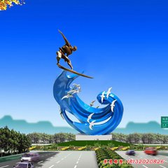 不銹鋼沖浪人物雕塑