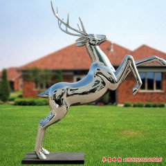 不銹鋼鏡面鹿雕塑 奔跑動物雕塑