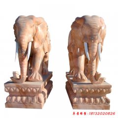 晚霞紅石材大象雕塑